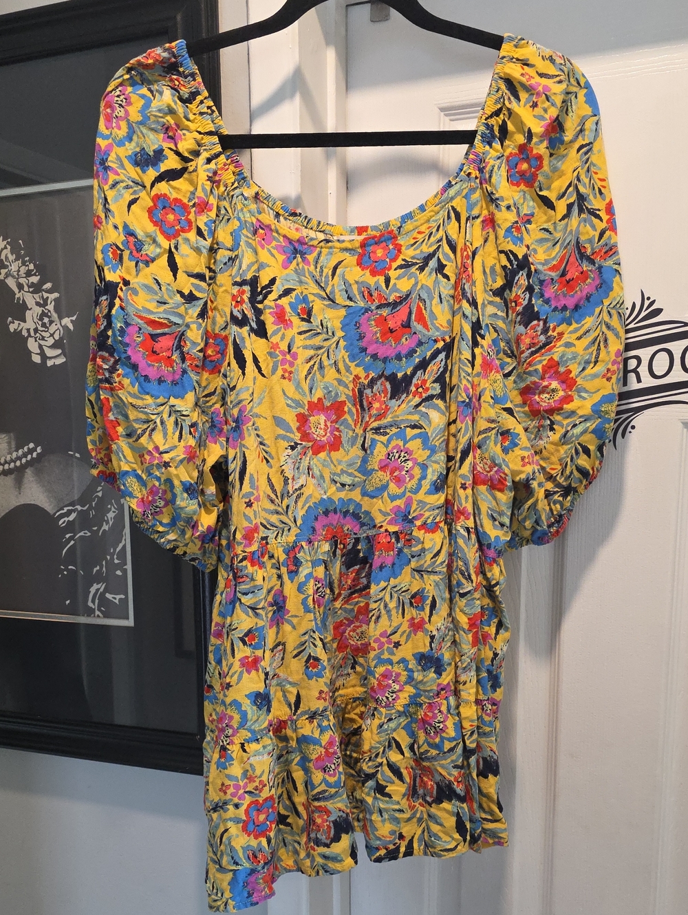 Terra & Sky Yellow Floral Puff-Sleeve Blouse
